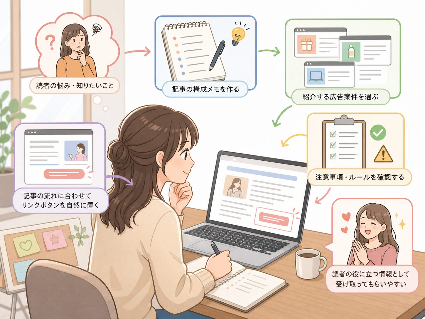 広告リンクを押し売りせず自然に置くイメージ