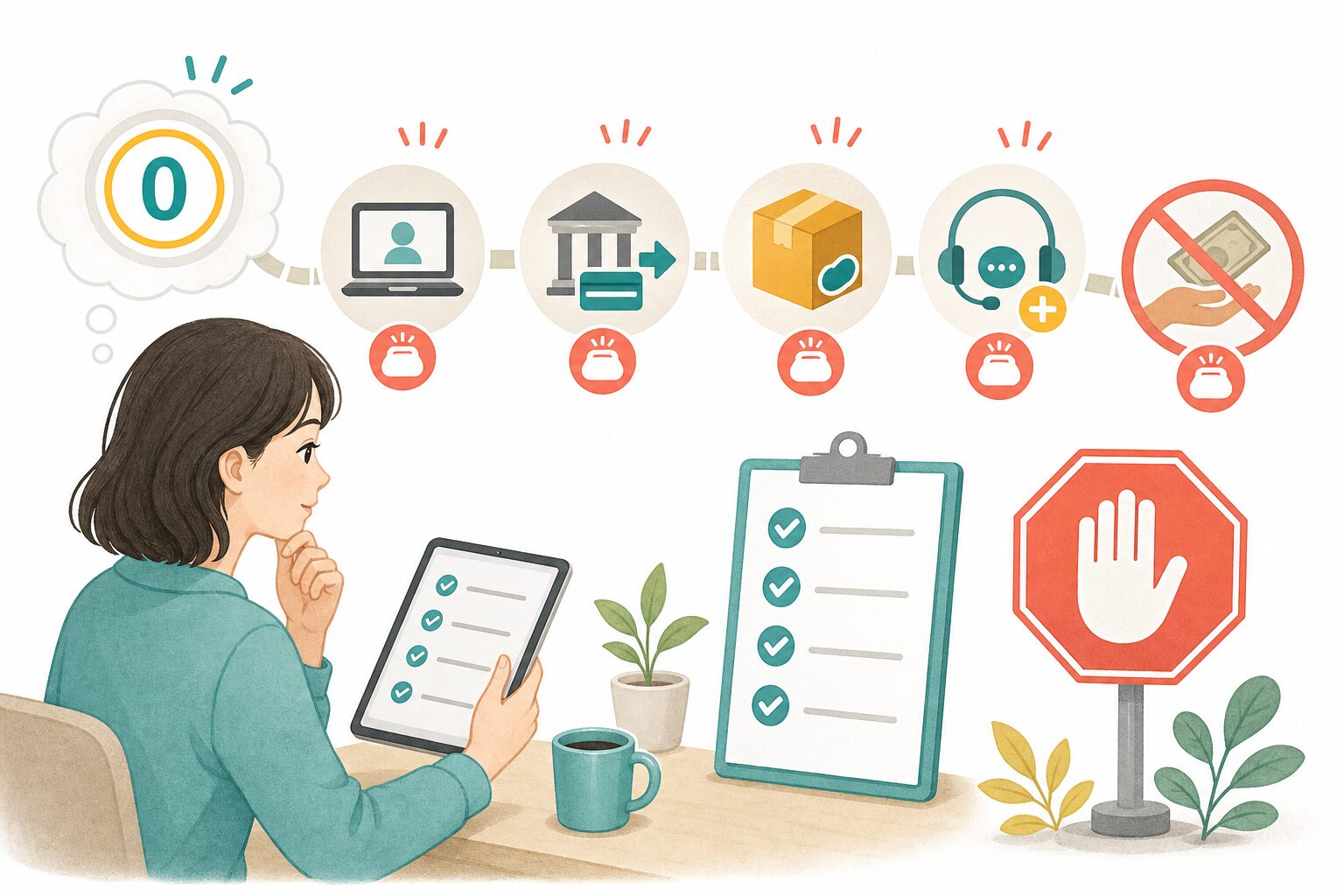 登録無料の副業で後から発生する手数料や有料プランを確認するイメージ